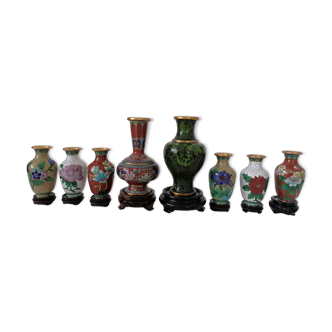 Lot de 8 vases en émail cloisonné - cuivre, émail cloisonné - chine - xxe siècle