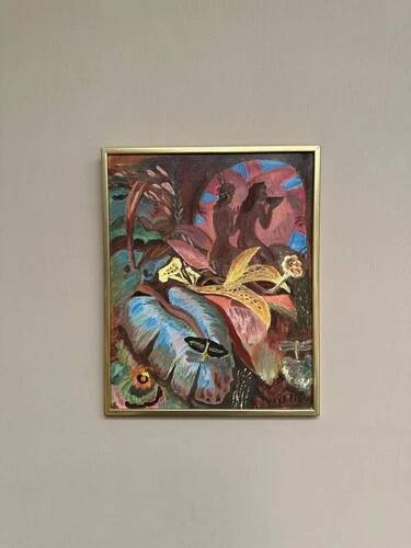 Mid-Century Oil on Canvas – “Forest” by K.R. (1991), Vintage & Framed 42.5×34.5cm