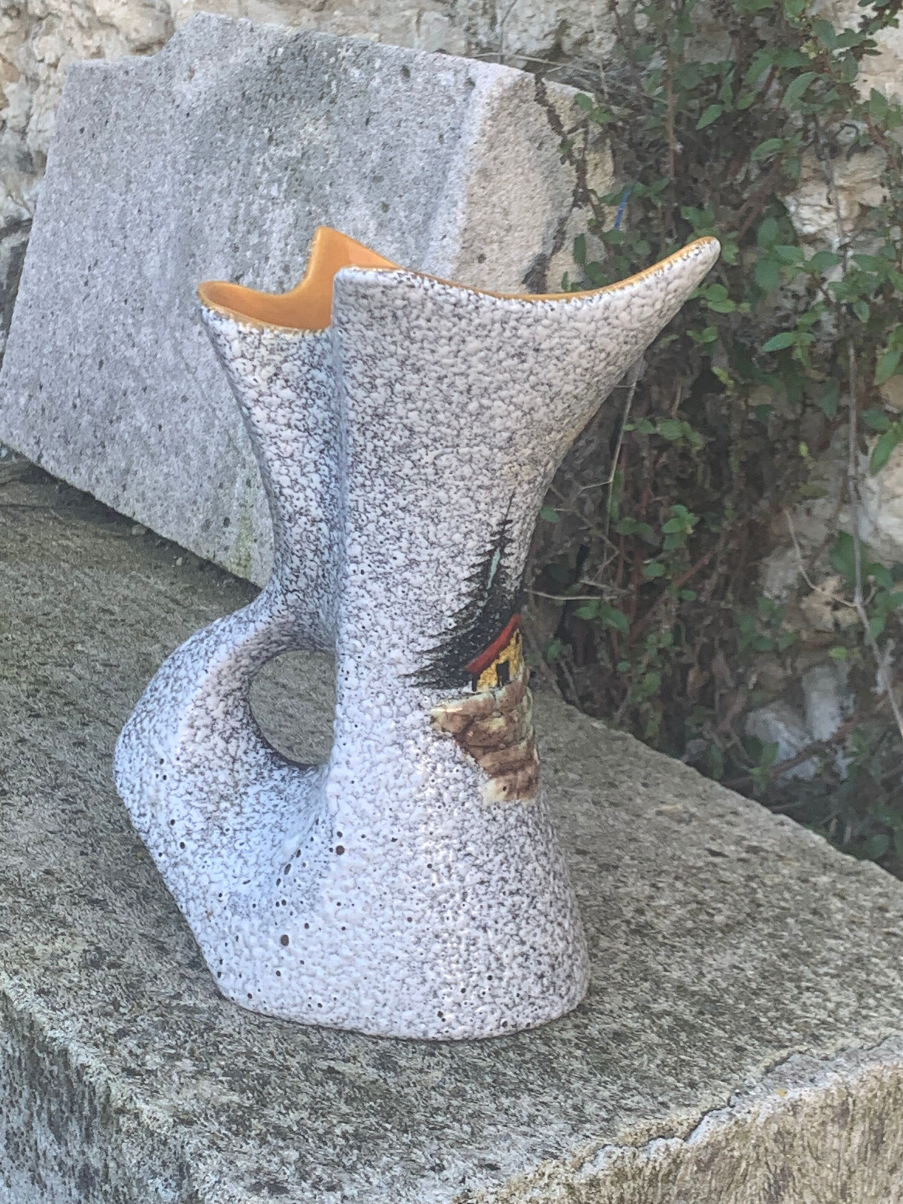Vase tess in glazed ceramic pattern vintage and collector mountain chalet