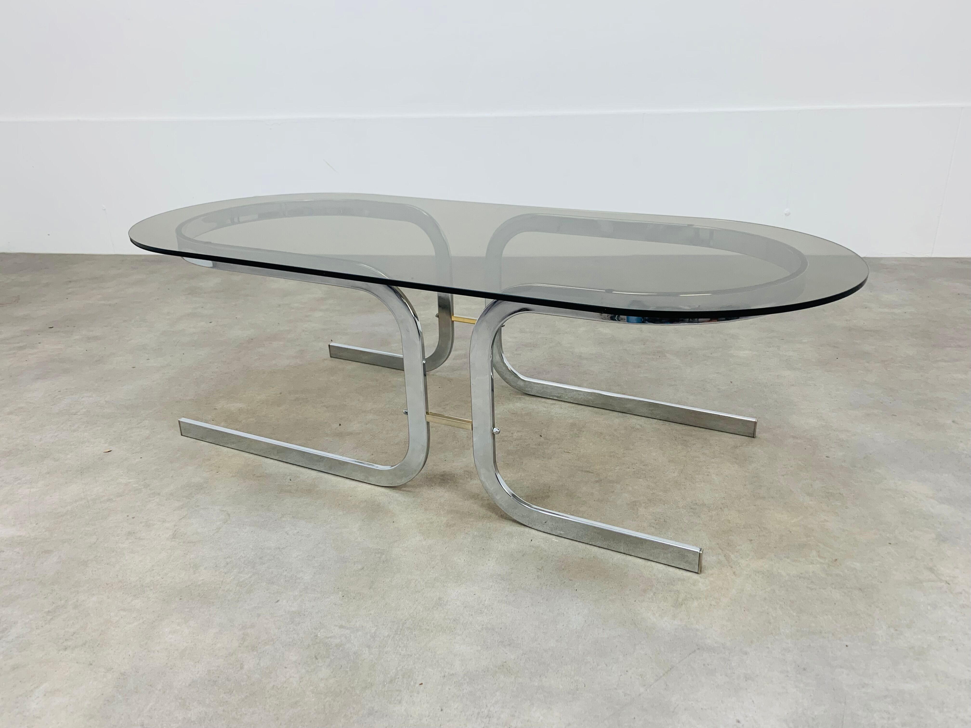 Coffee table space age chrome and smoked glass 70s