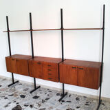Bookcase in slab wood and black metal, Italy 50s