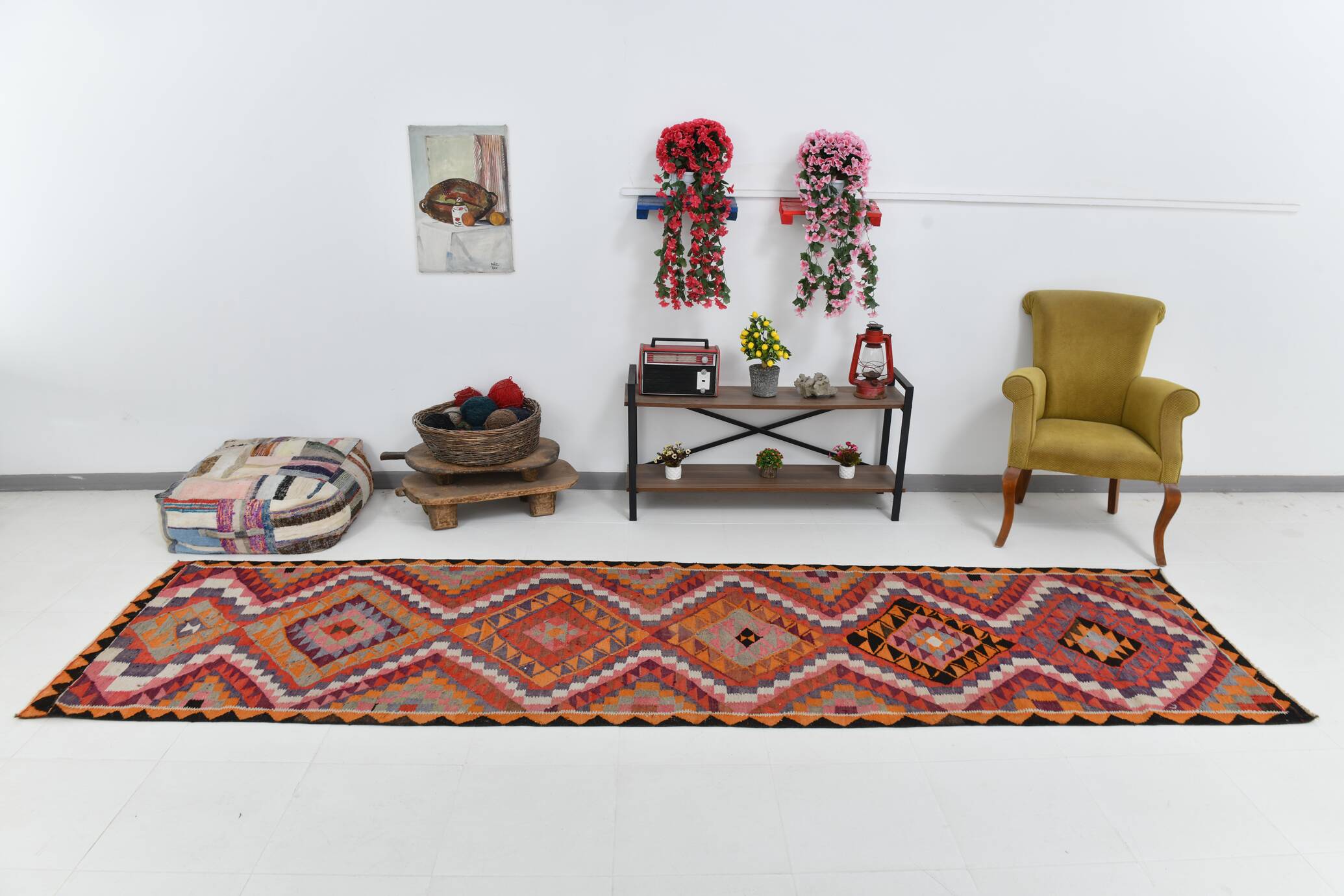 3x12 Pink Orange Vintage Kilim Runner Rug 105x377Cm SK 34621