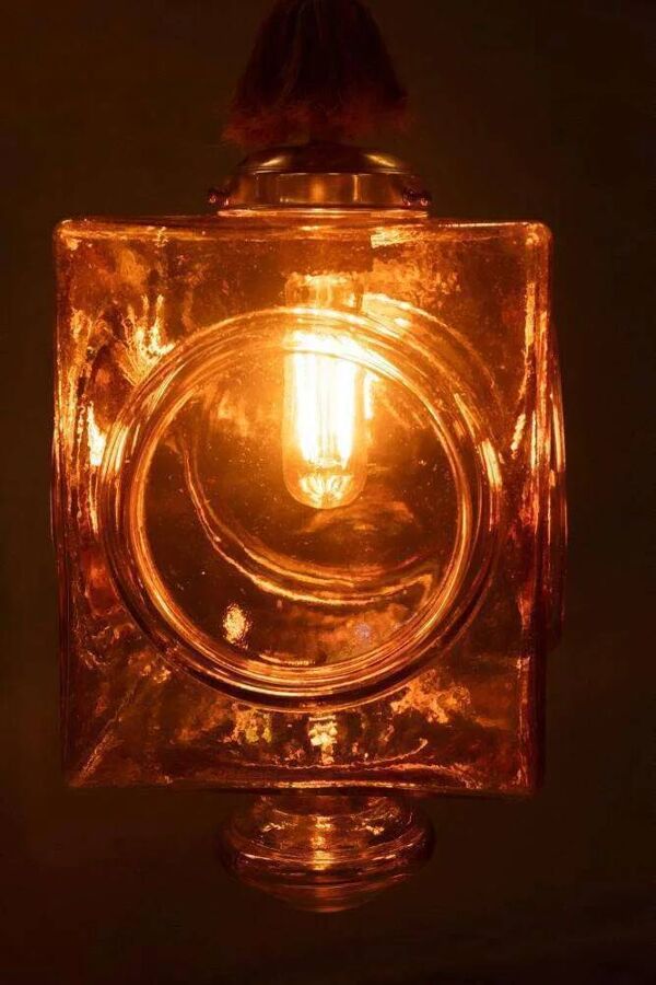 Japandi Lampe suspendue en verre, lampe en verre vintage cubique bohème