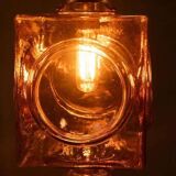 Japandi suspended glass lamp, vintage cubic bohemian glass lamp.