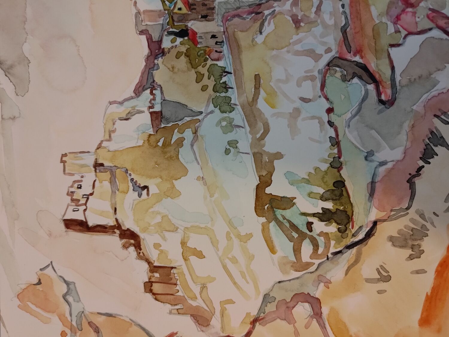 Gouache Les Baux de Provence