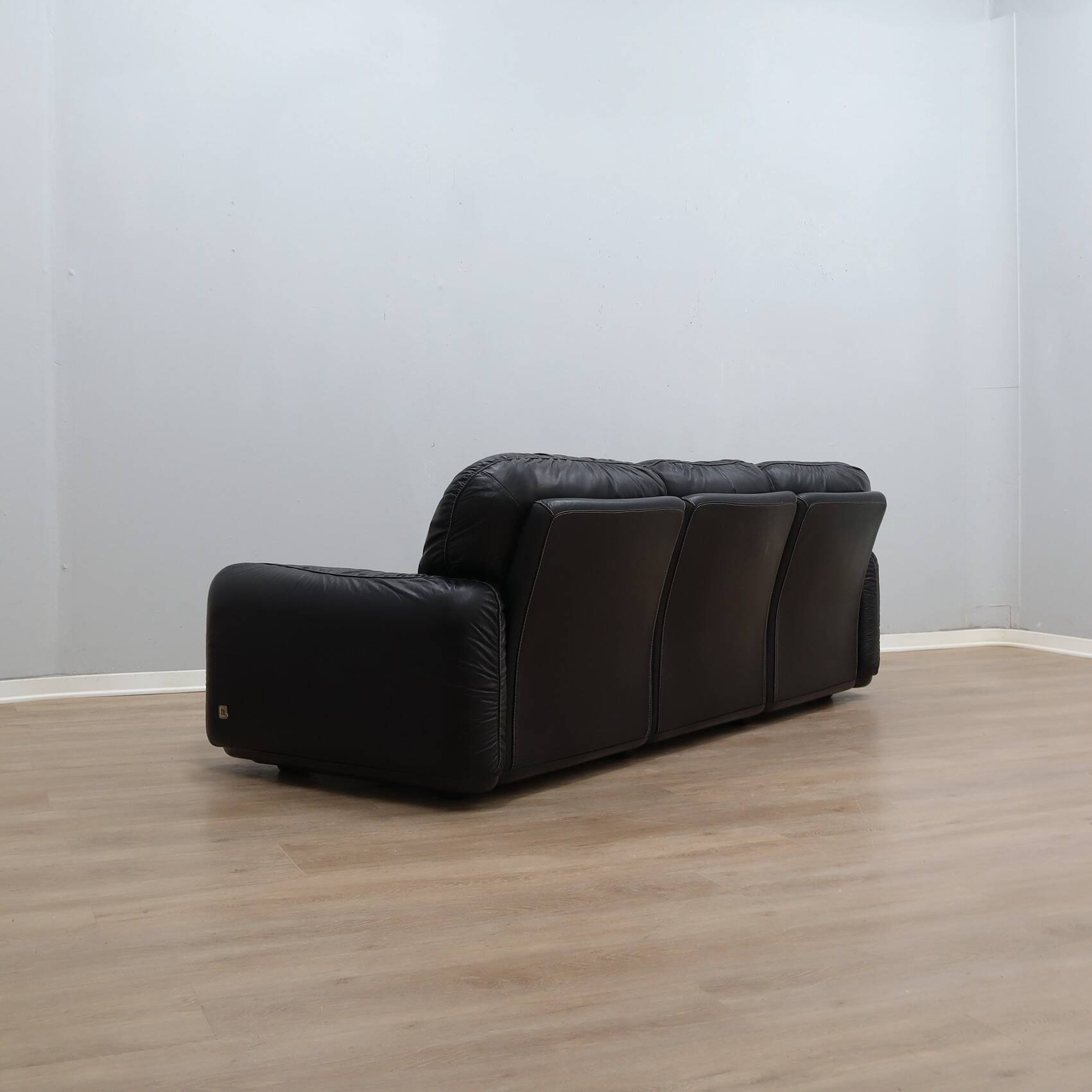 Busnelli Piumotto 1970s Black Leather 3-Seater Sofa
