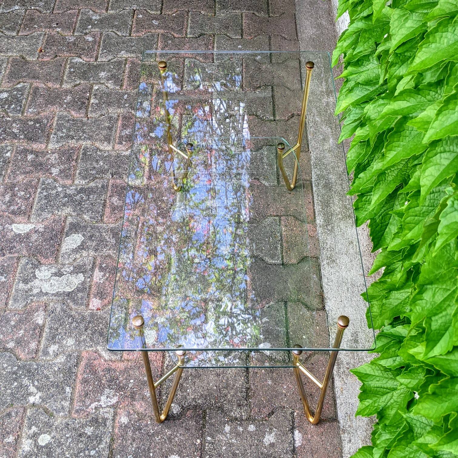 Glass and gold metal coffee table, 1960s