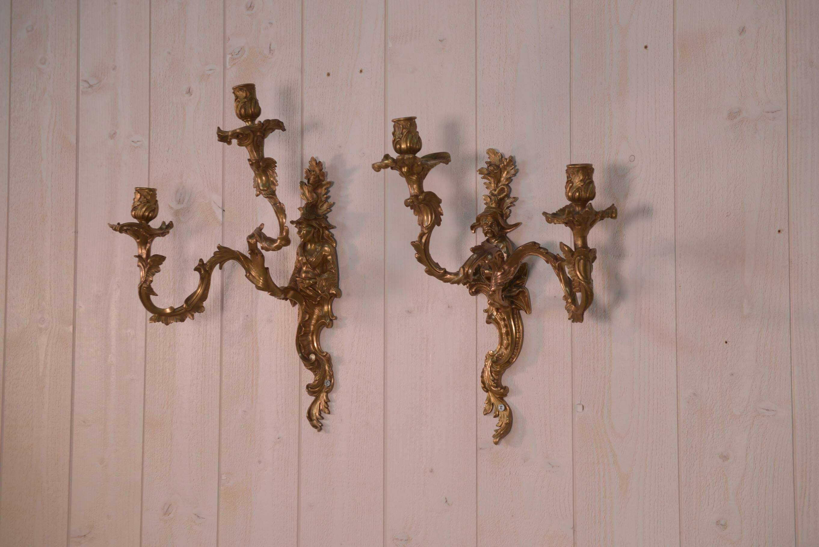 Pair of bronze sconces, mid-18th century