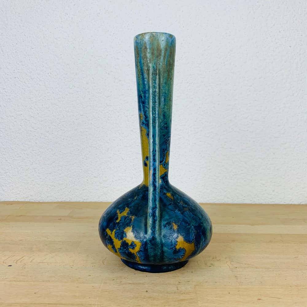 Art Nouveau vase from Pierrefonds in blue crystalline enamels.