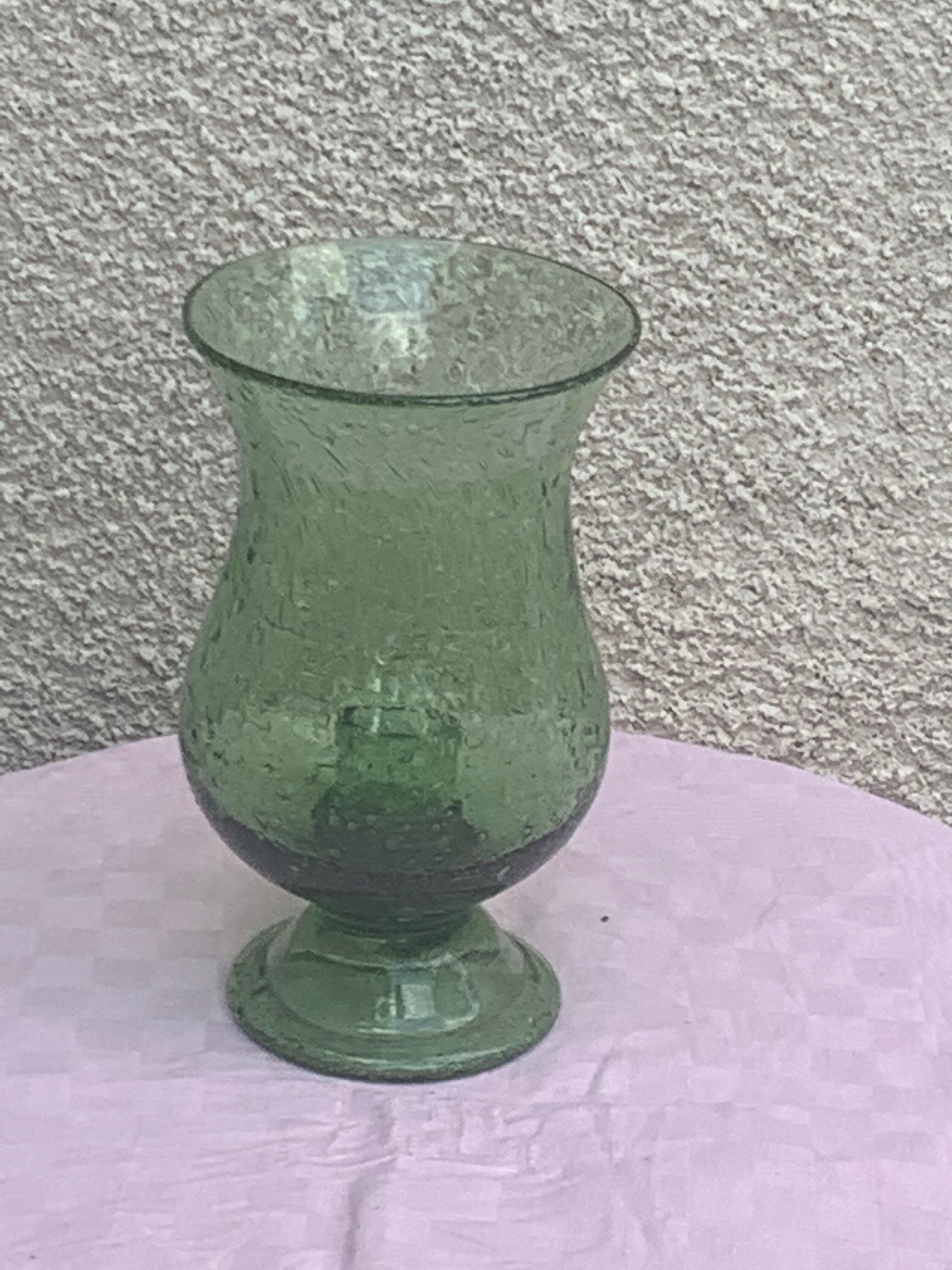 Photophore en verre soufflé et bulle de la verrerie de biot vert signé