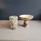 Brutalist ceramic vase and candlestick set