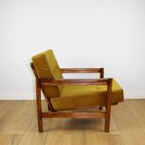 Wooden armchair designed by Z. Baczyk brown vintage yellow-olive