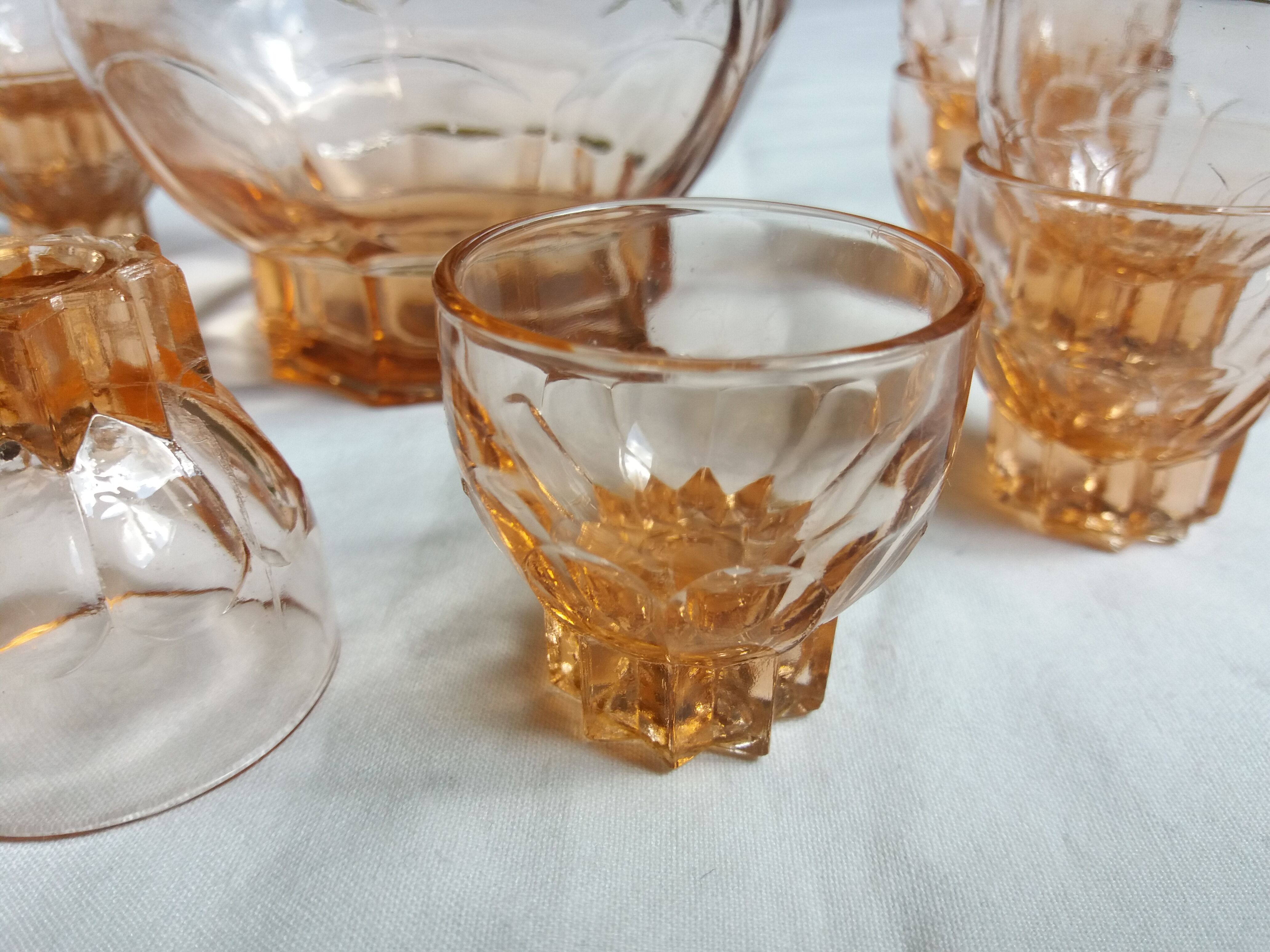Rosaline carafe liqueur service and 12 glasses salmon pink