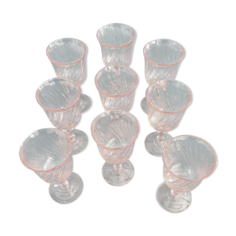 Series of 9 glasses of pink water "Rosaline" France