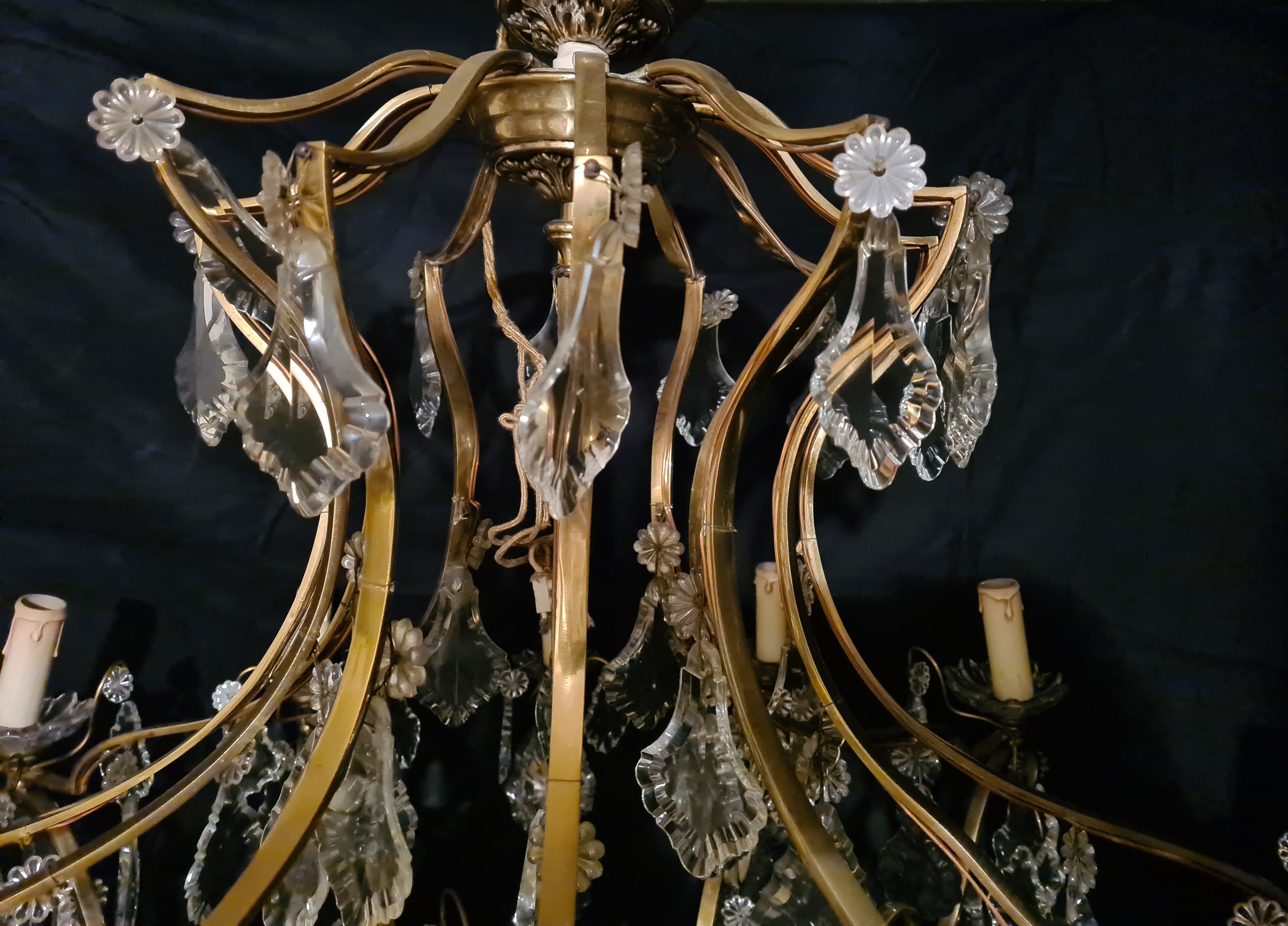 House Lucien Gau's gilded bronze and crystal chandelier