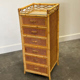 Mid-century rattan highboy / tallboy chest of drawers by Angraves, England, 1970