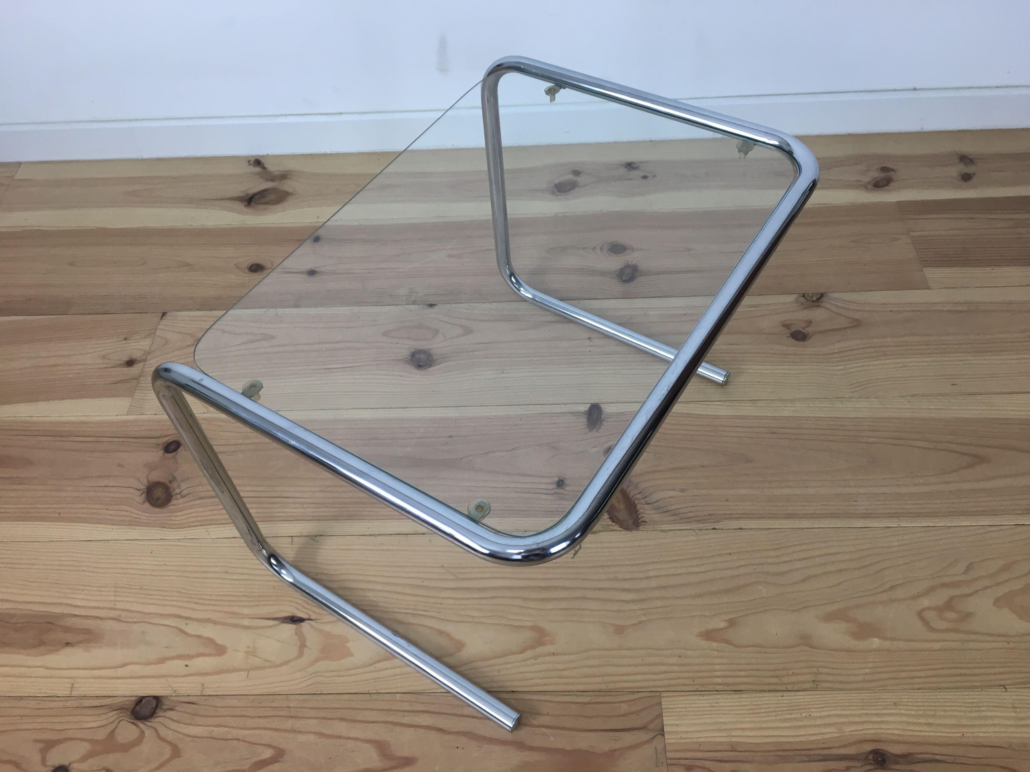 Chrome and glass side table