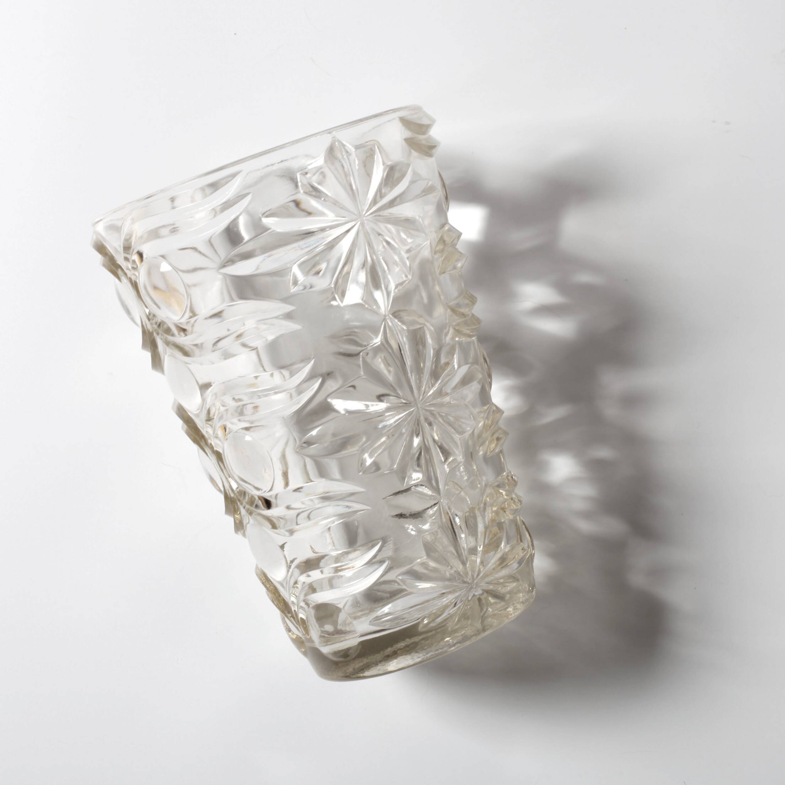 Mid-century Solid Heavy Clear Pattered Glass Flower Vase / Fidenza / Italy