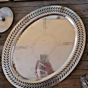 Plateau apéritif style art déco métal argenté et verre, 5 compartiments