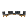 Leather & Oak Wood Modular Sofa and Chairs, 1970's