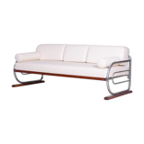 White Slezák sofa - 1930s Czechia - Leather, Beech and Chrome