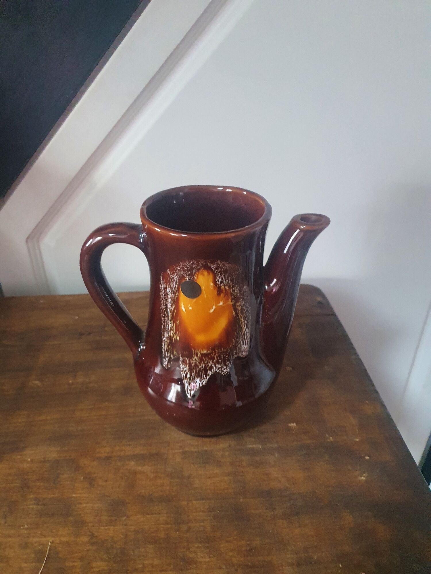 vintage broc pitcher in orange brown ceramic vallauris 20cm high