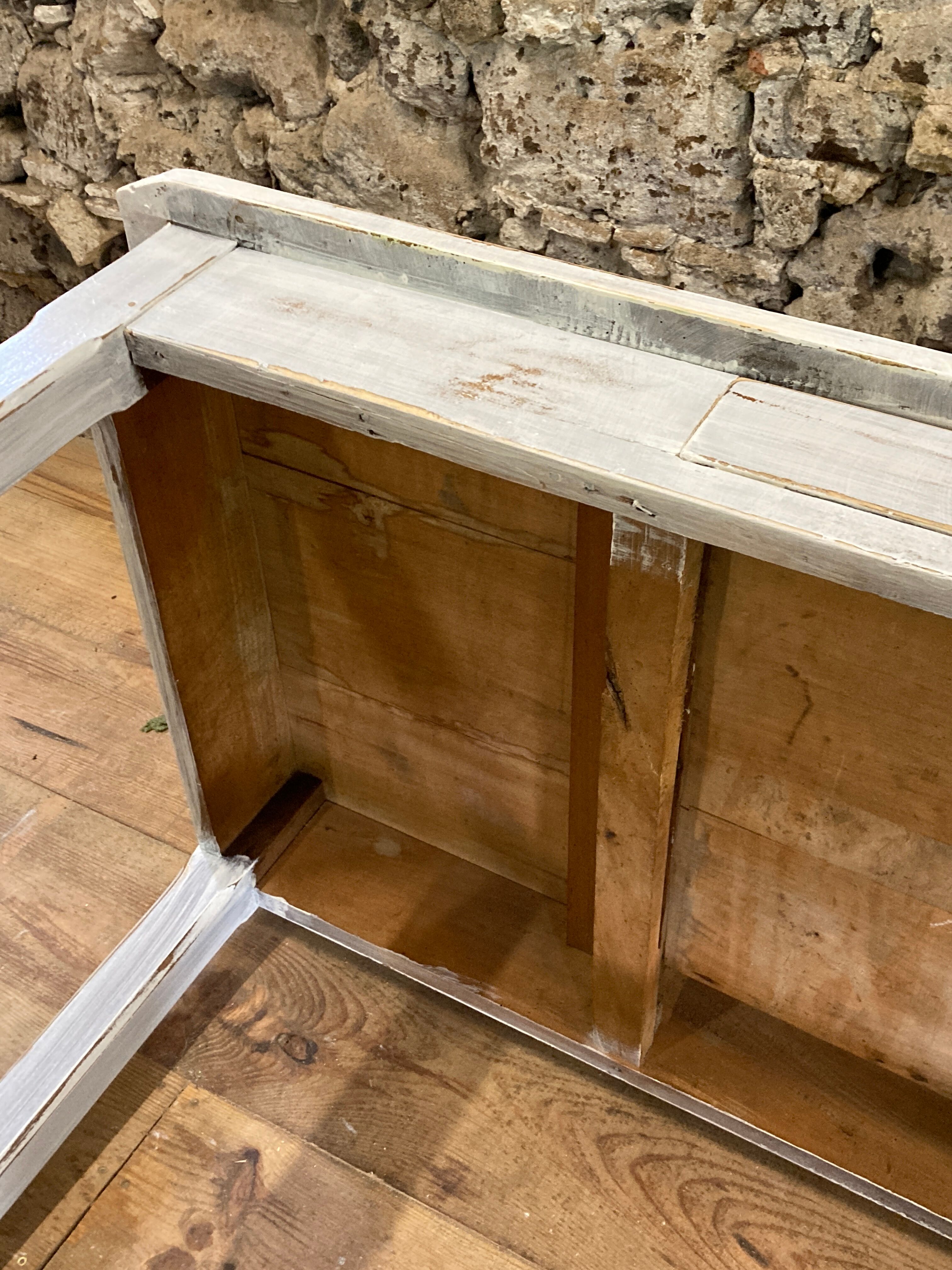Farmhouse table 6 people white patinated in rectangular solid oak