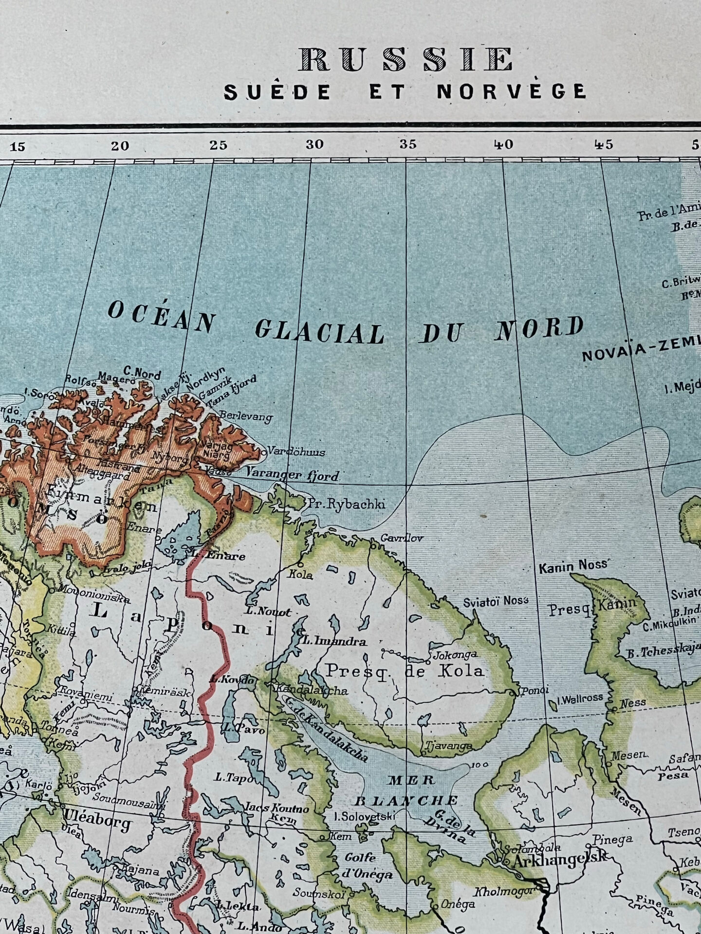 Carte ancienne Russie Suède Norvège 49x37,5cm