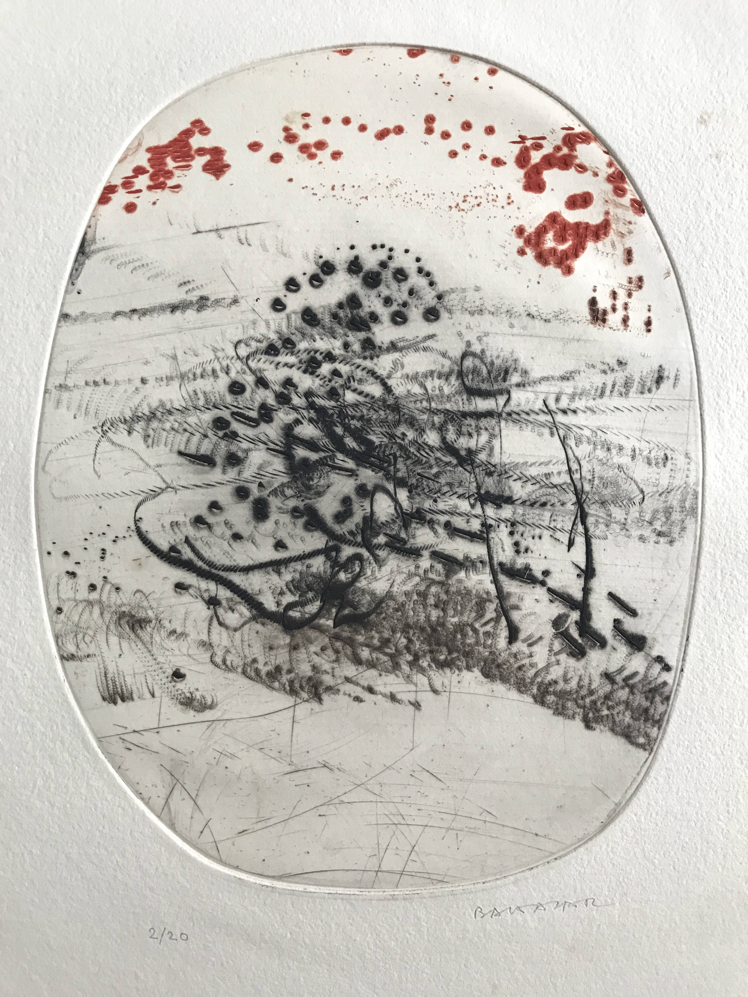 Original engraving signed in pencil by julius baltazar, untitled, circa 1990