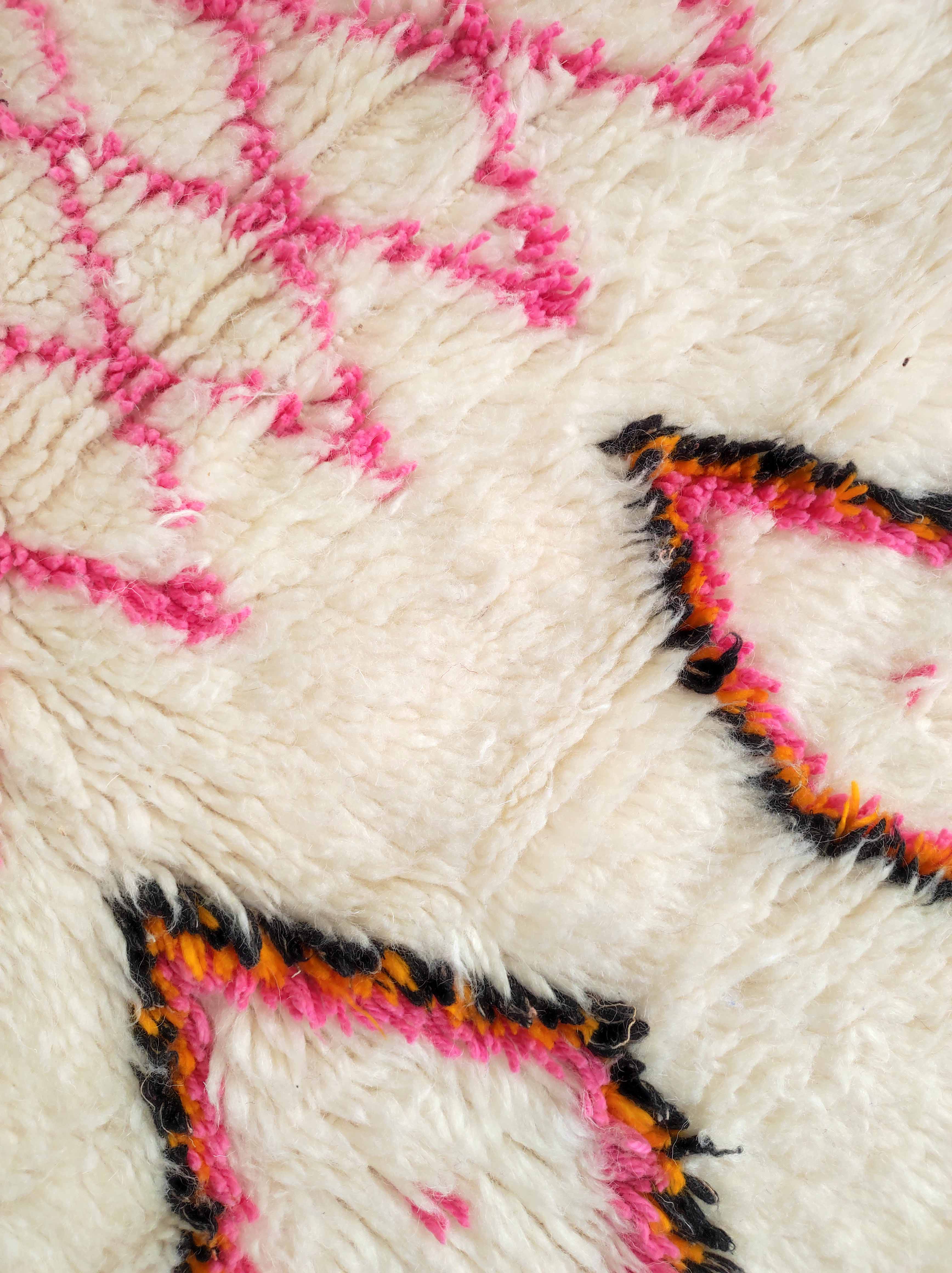 Moroccan Berber carpet azilal ecru with colorful patterns 238x140cm