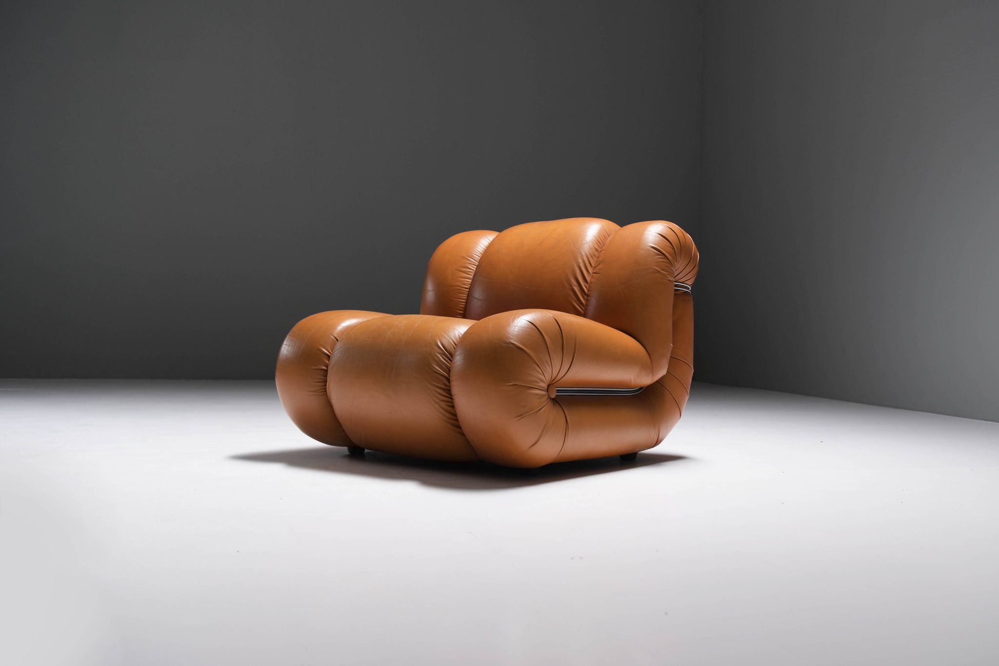 Velasquez Vintage Lounge Chair in Cognac Leather by Mimo Padova Italy
