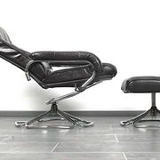 Unico 1970s Dark Brown Leather Lounge Chair and Ottoman Set of 2