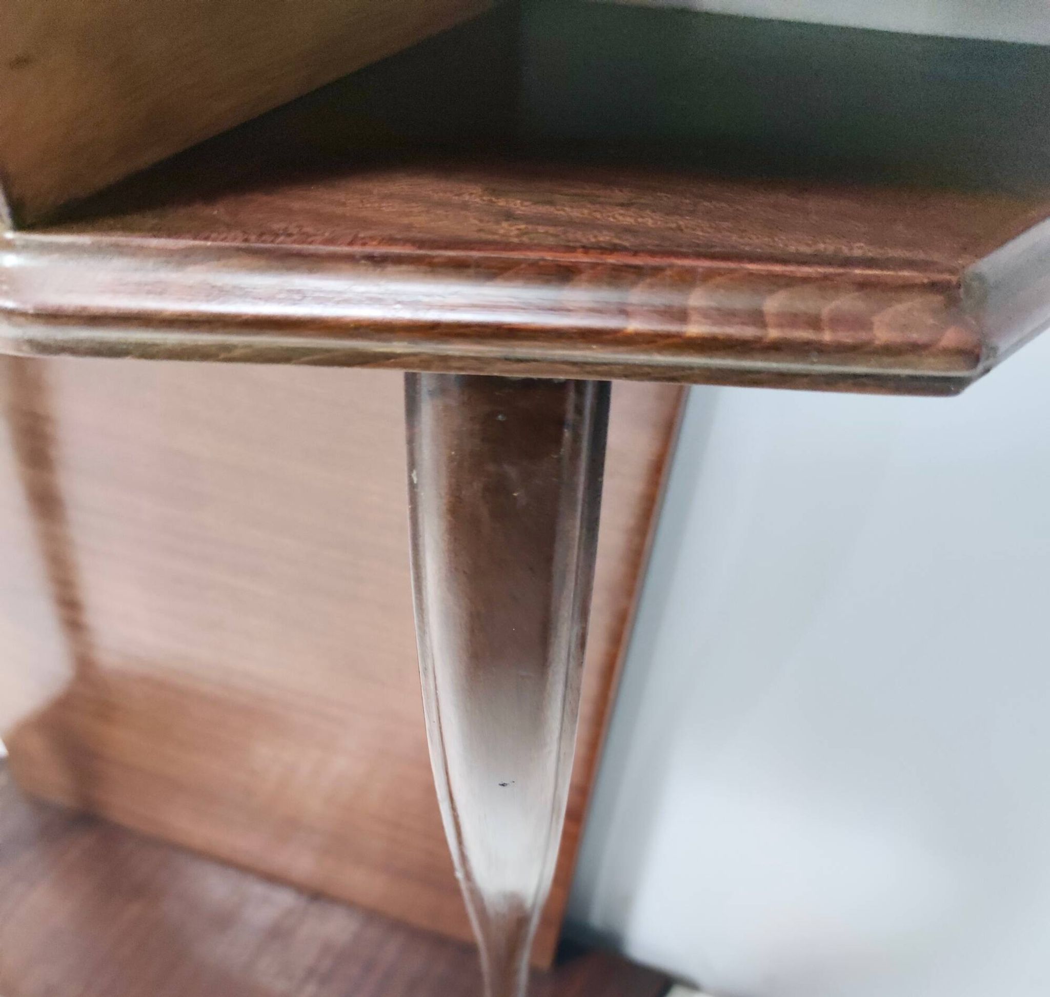 Beech and Walnut Root Console Table with an Orange Glass Top, Italy