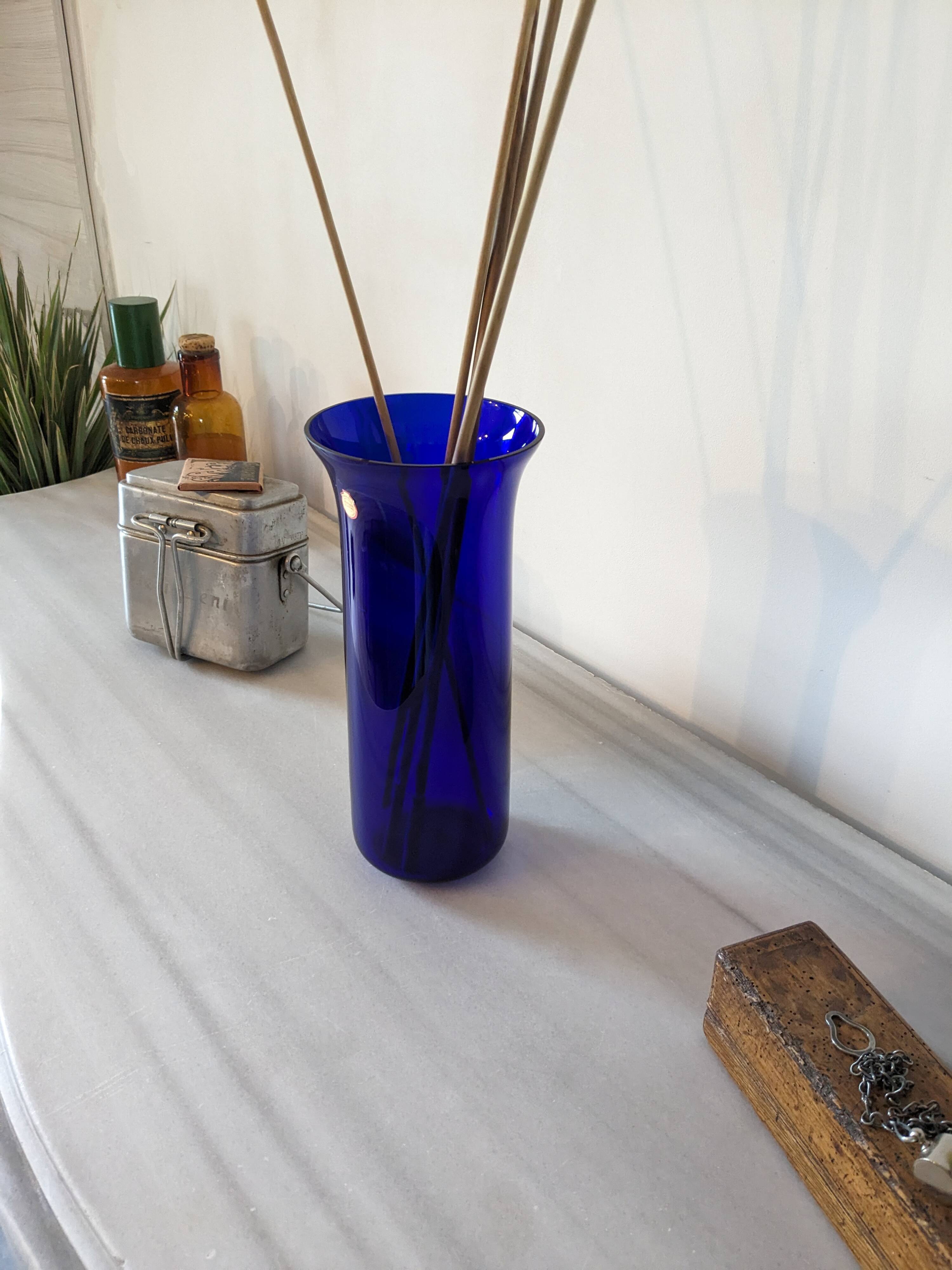 Bohemian vase in cobalt blue glass