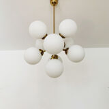Brass and opaline glass Sputnik chandelier