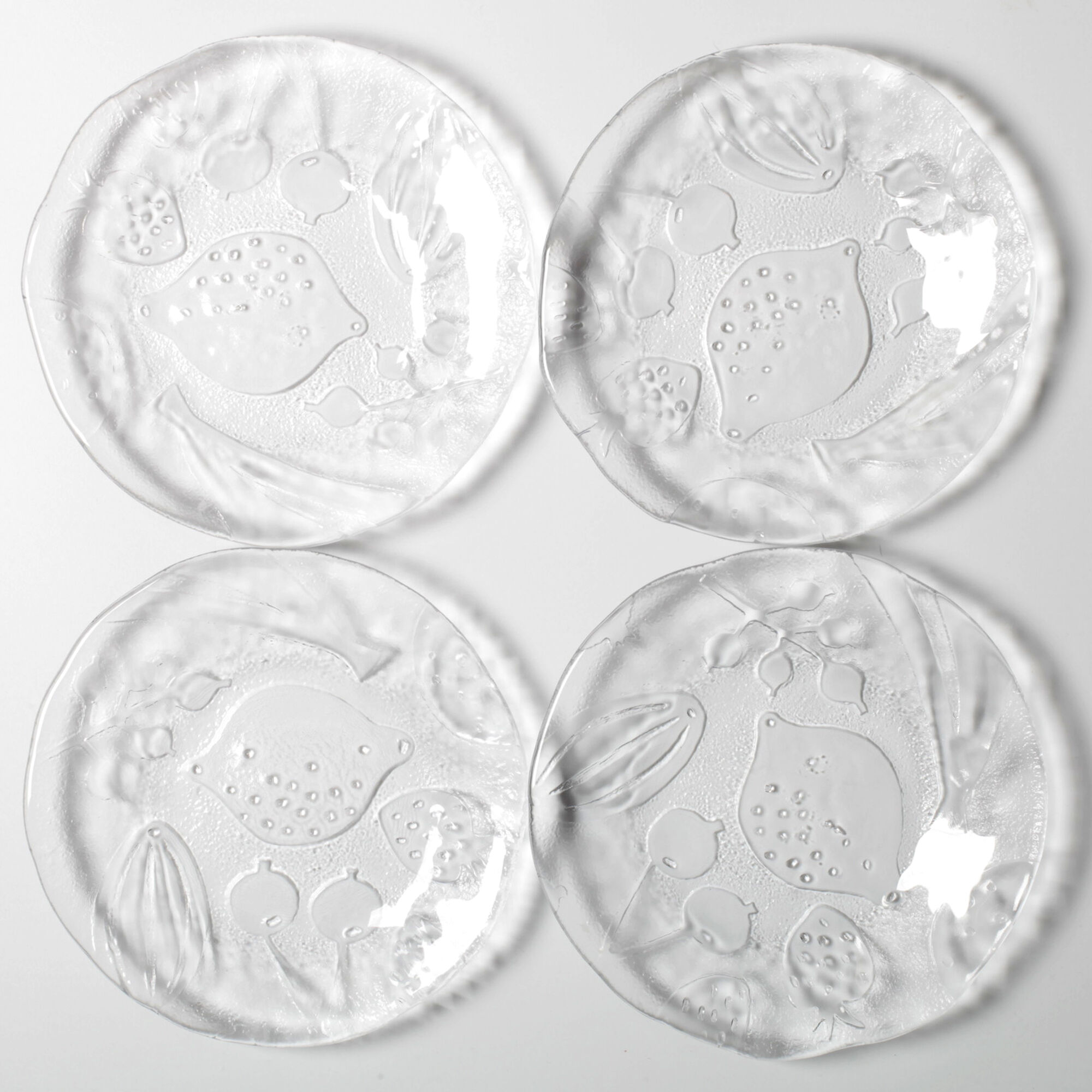 Set of 4 Kosta Boda Tropic Glass Dessert Plates, Scandinavian Fruit Design