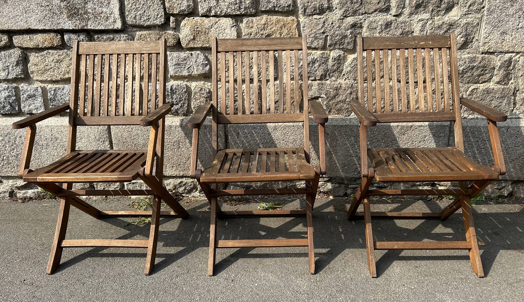 Trio of Folding Acacia Wood Armchairs – Garden Furniture by Deuba