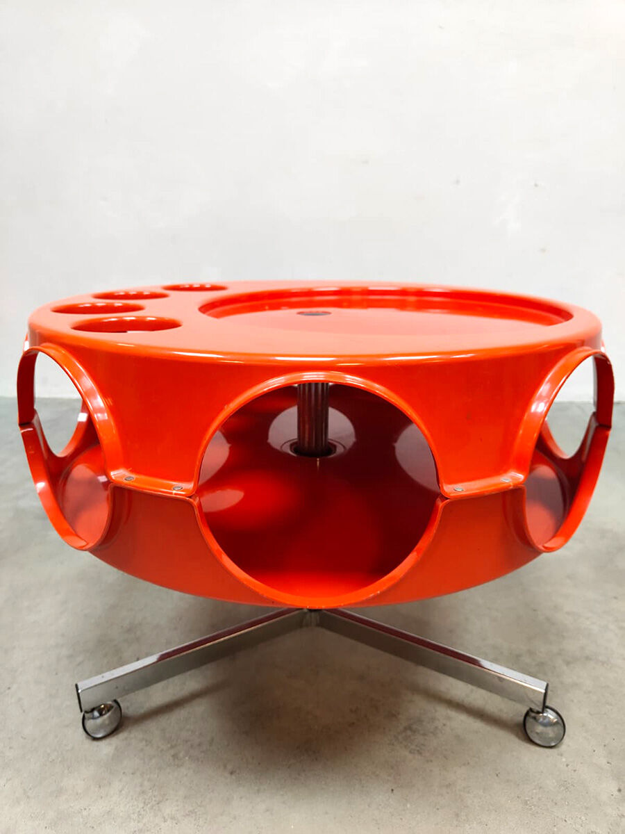 Dutch vintage design orange Rotorbar space age trolley Curver