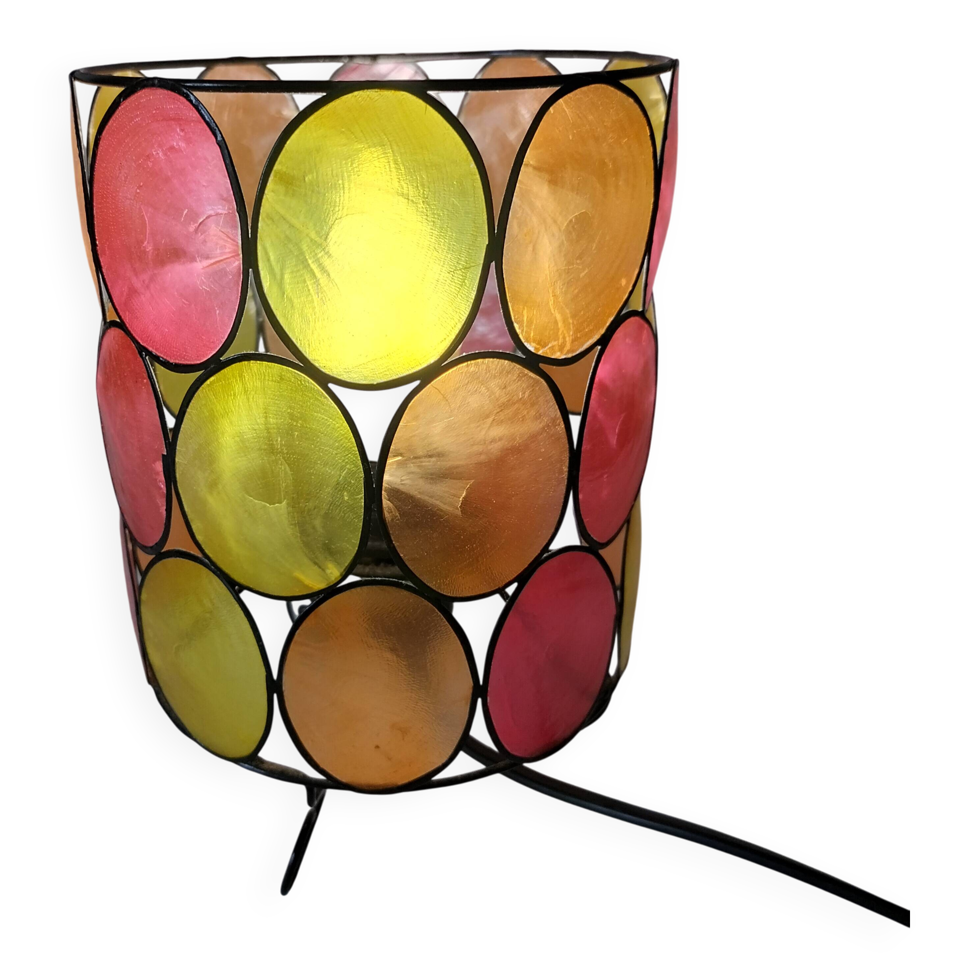 Bohemian mood lamp in Capiz shell and metal - Asian crafts