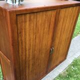 Low cupboard / curtain 1950 vintage blond oak buffet