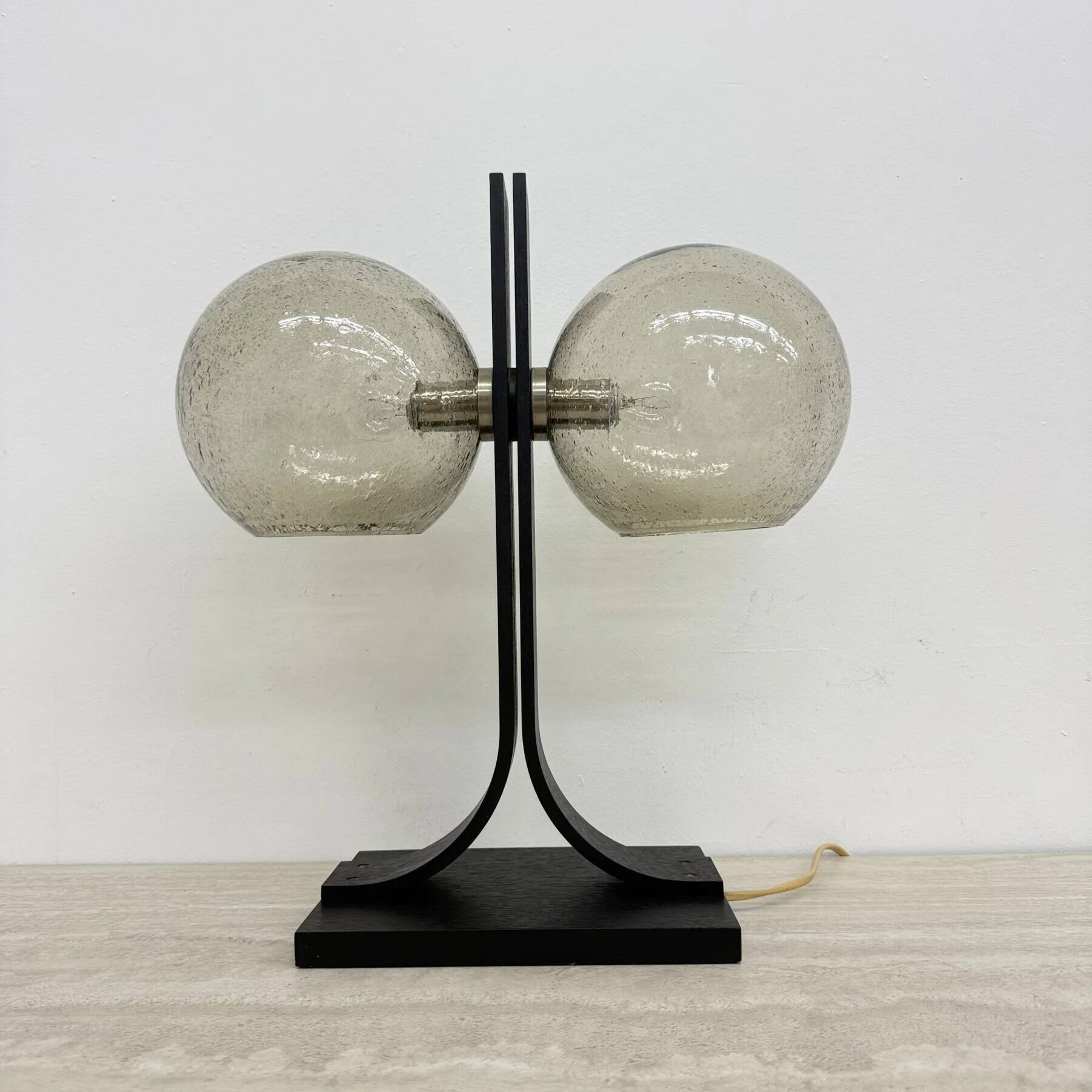 Lampe de table Temde Leuchten avec des sphères en contreplaqué et en verre, années 1970.