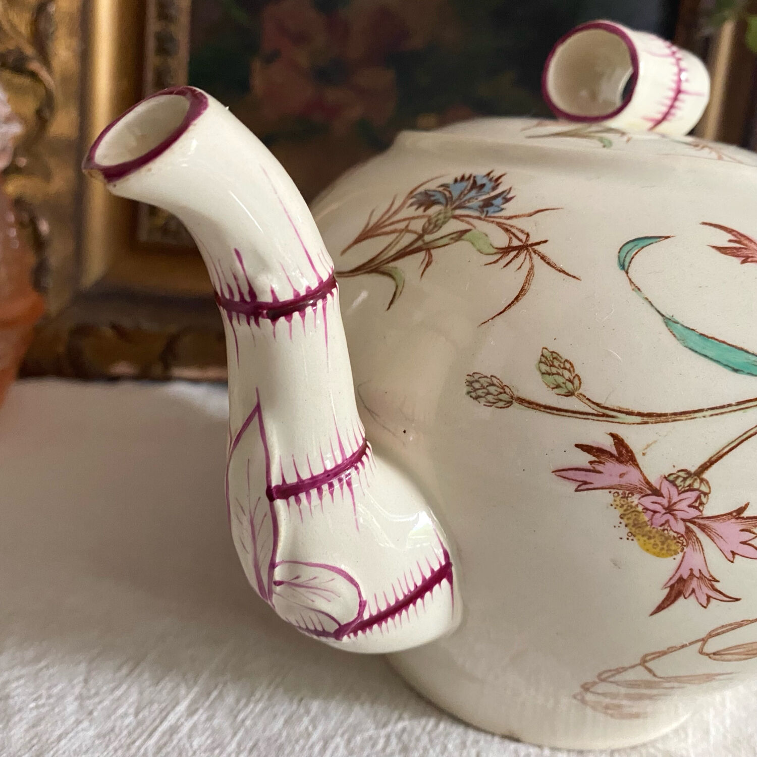 K&G Luneville Cornflower Polychrome Ironstone Teapot