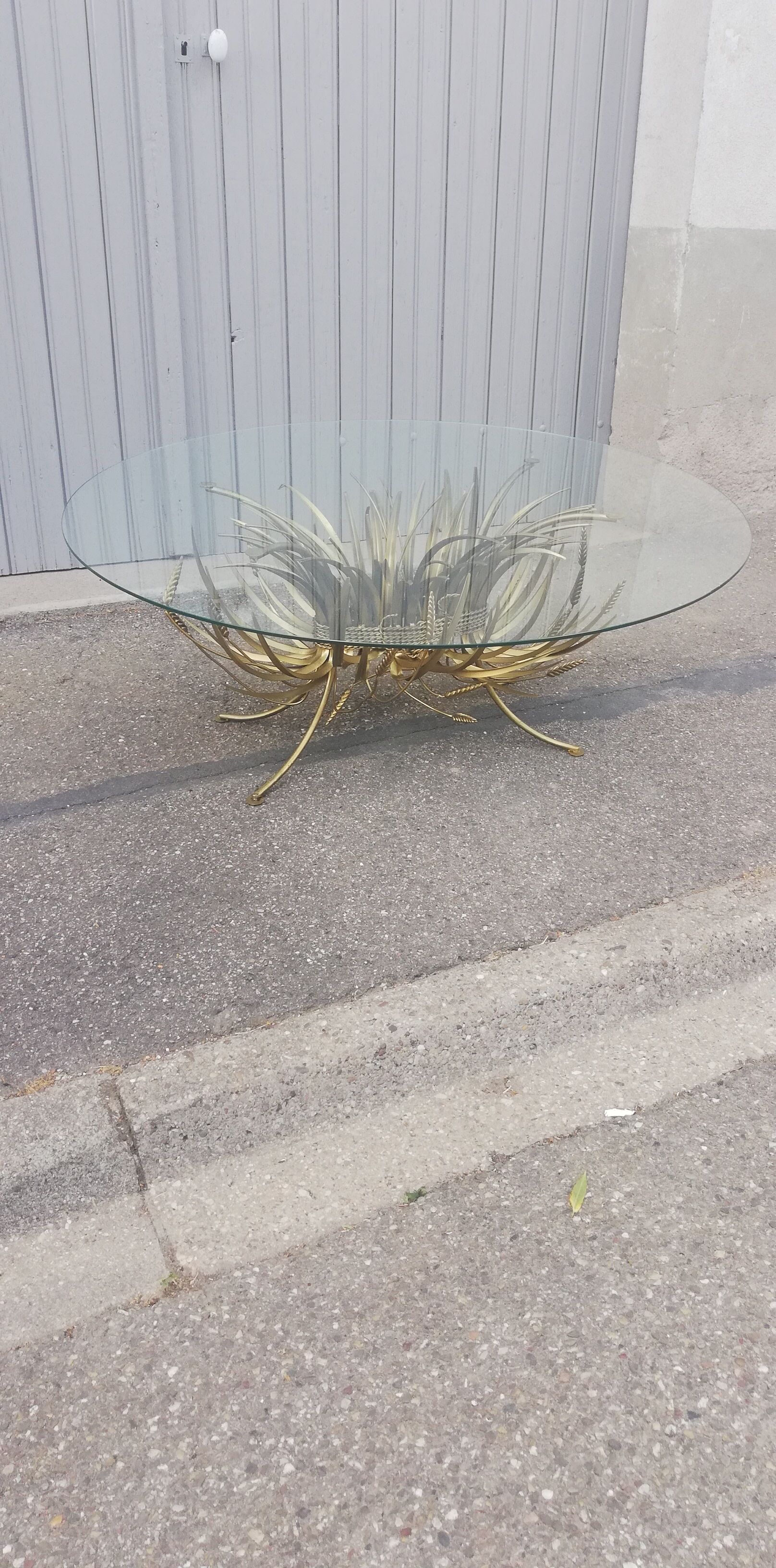 Vintage gold metal coffee table and glass top