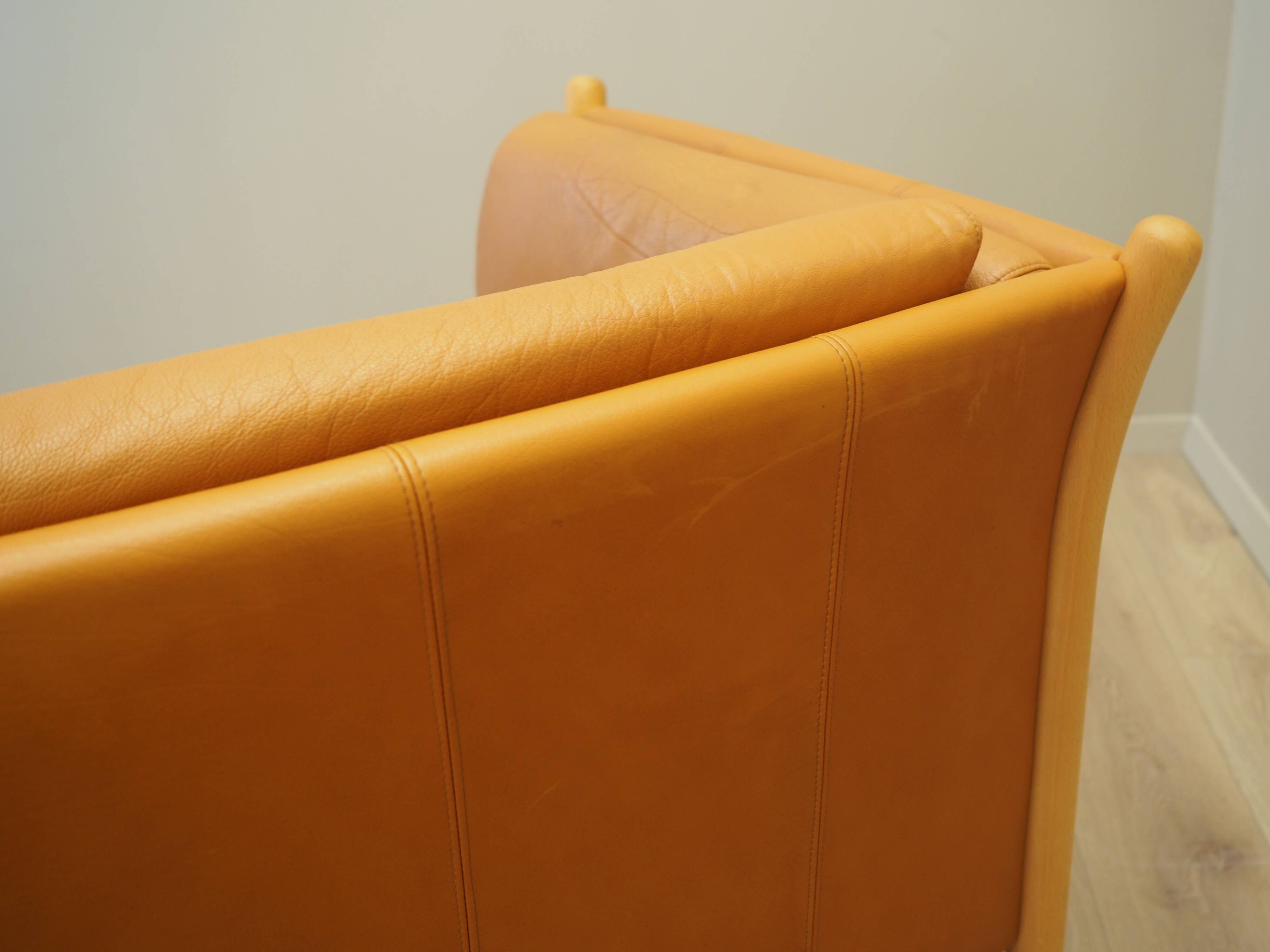 Orange leather sofa, Danish design, 1970s, production: Denmark