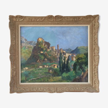 Old painting in oil on canvas, paysage of Fontarabie, signed Georges prestat