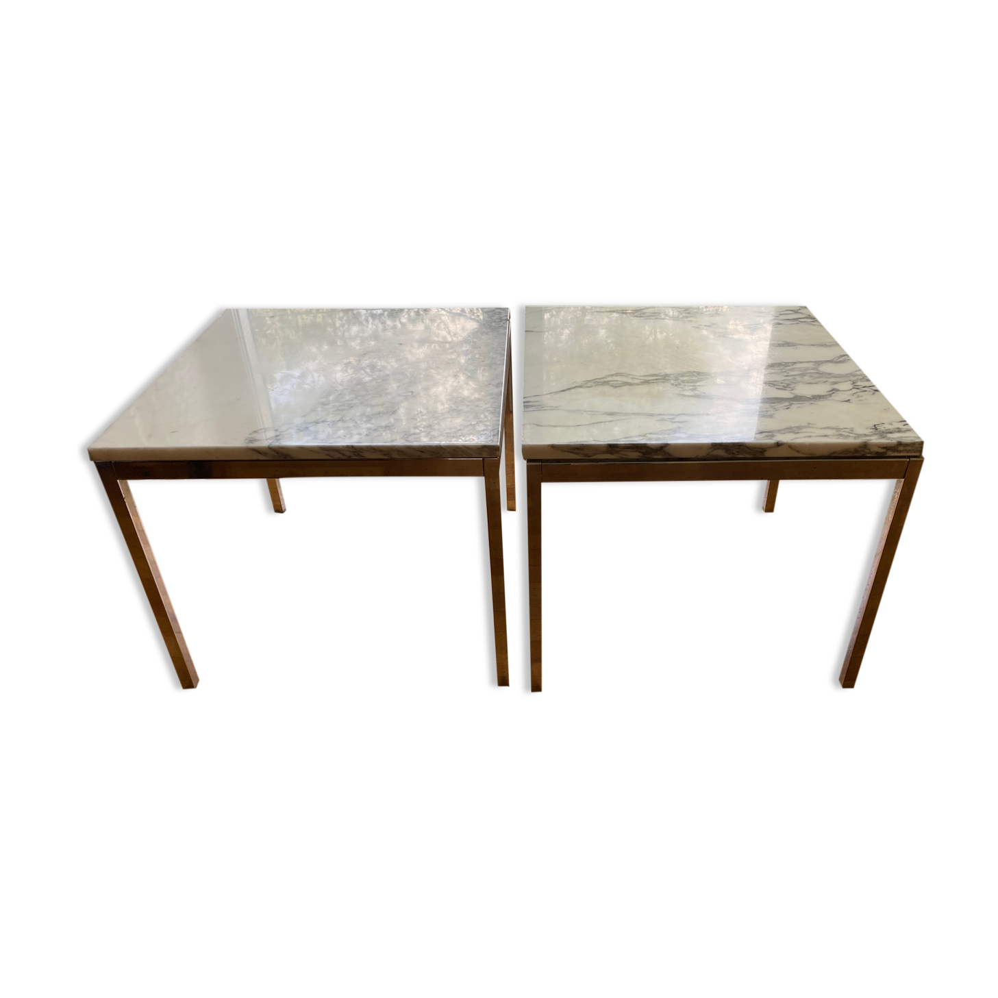 Pair of white marble coffee tables Florence Knoll