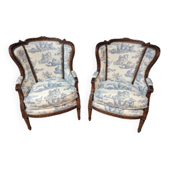 Pair of louis xvi armchairs with earflaps