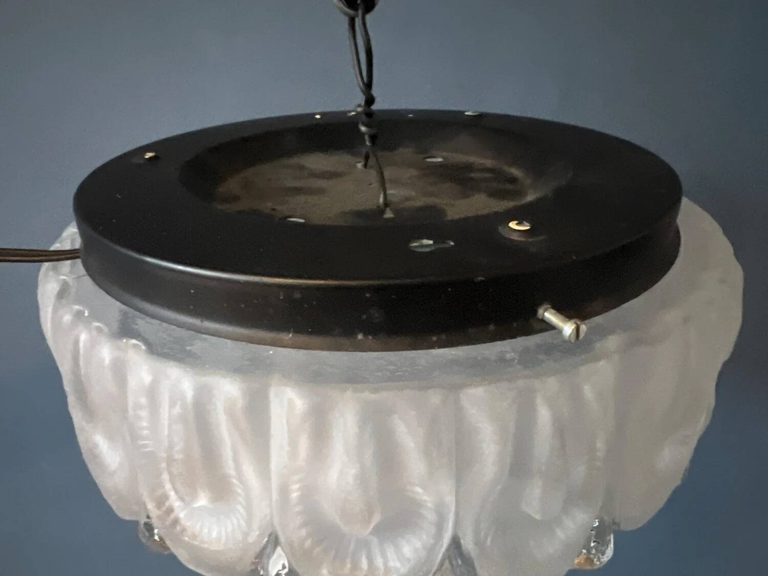 Vintage mid-century decorative thick glass ceiling lamp