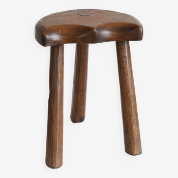 Tabouret de ferme vintage en bois massif