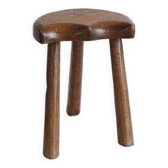 Tabouret de ferme vintage en bois massif